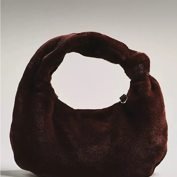 Anthropologie NWT Urban Expressions Chocolate Faux Fur Shoulder Bag ~ Gold Chain - Picture 3 of 11